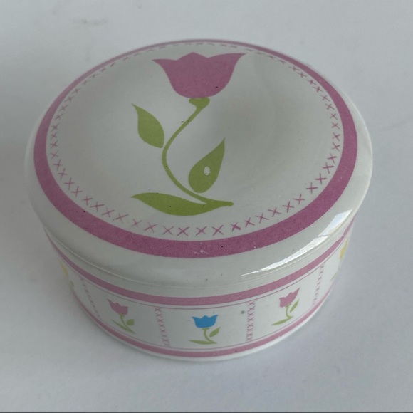 Vintage Trinket Box 1987 FTDA Ceramic Tulip Design Pink Easter EUC - Picture 3 of 13